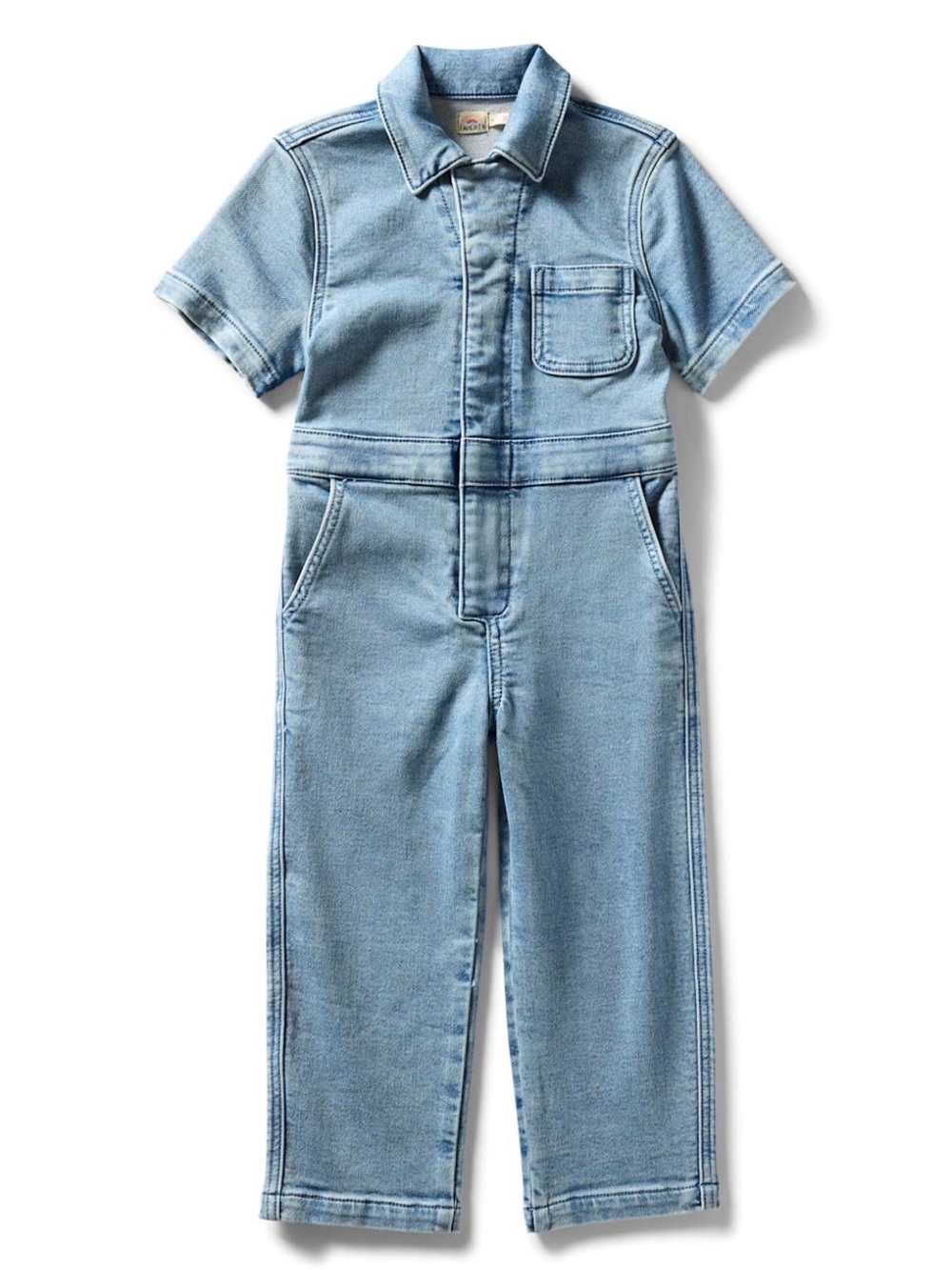 Faherty Girls Light Wash Denim Jumpsuit